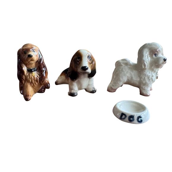 Vintage Hagen Renaker Miniature Dogs- Set of 3 with Dog Bowl - Picture 1 of 3